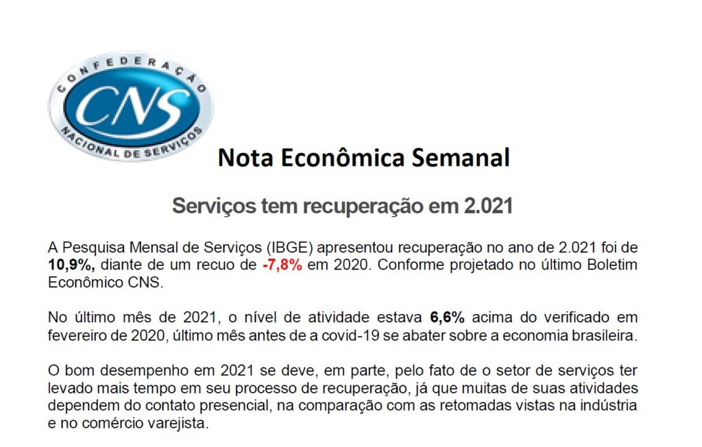Nota Econômica Semanal / Serviços tem recuperação em 2.021